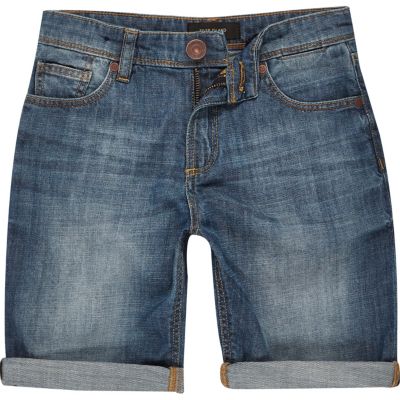 Boys medium wash denim skinny shorts